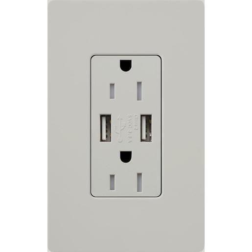Lutron - Claro & Satin Colors 15A USB Tamper Resistance Receptacle - SCR-15-UBTR-PD - Canada Light Shop