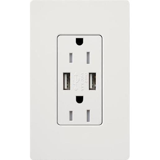 Lutron - Claro & Satin Colors 15A USB Tamper Resistance Receptacle - SCR-15-UBTR-SW - Canada Light Shop