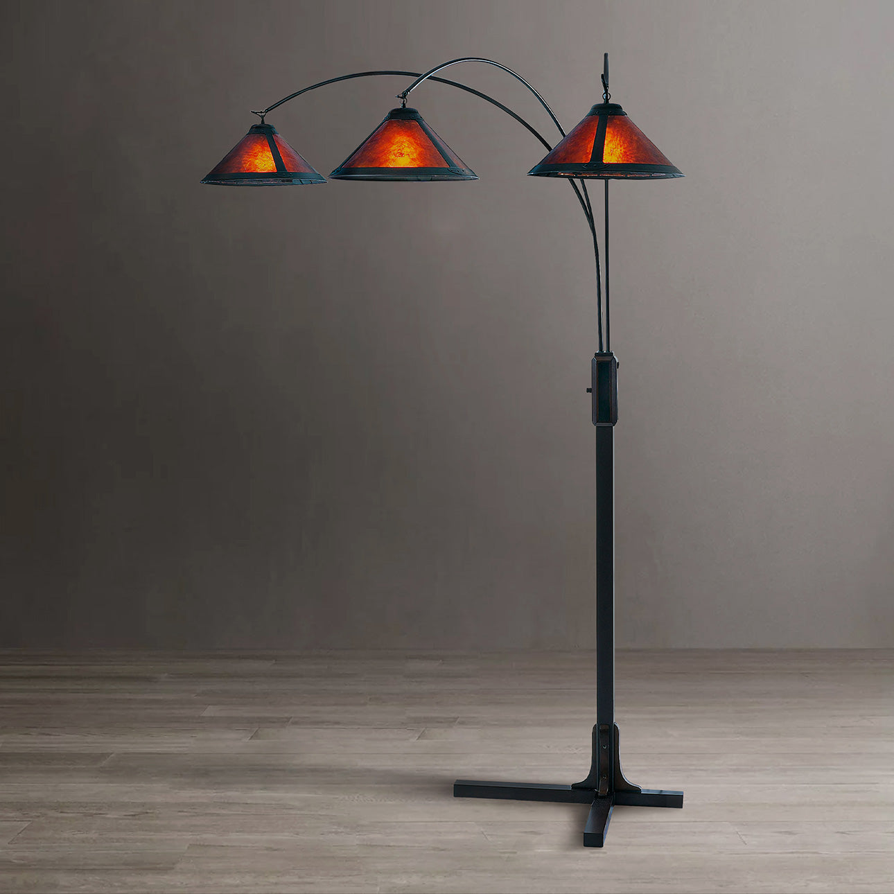 Nova of California 4212BZ Original Natural Mica 3-Light Arc Floor Lamp in Espresso/Bronze / Dark Brown