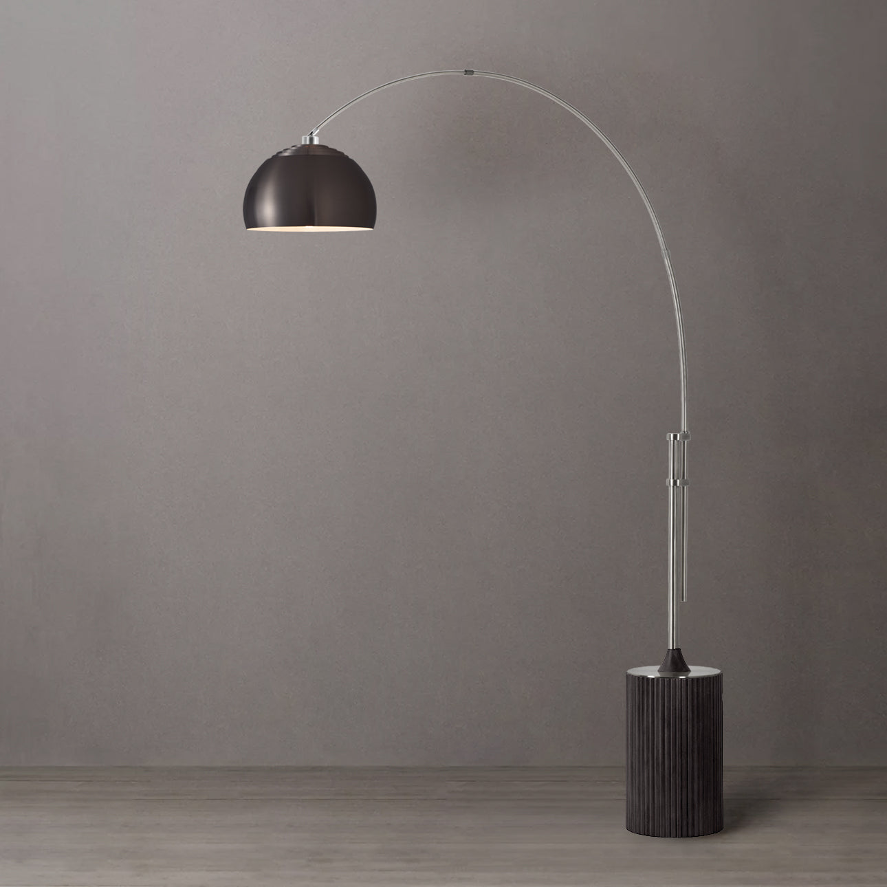 Nova of California 2113834BN Tambo Half Dome Arc Lamp in Satin Nickel / Black Oak