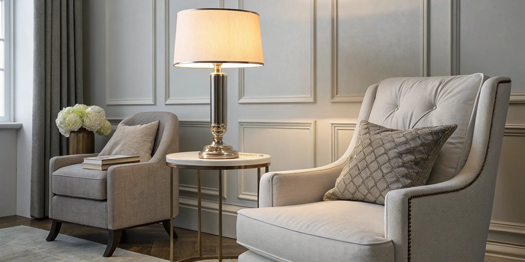 Stylish battery-operated tabletop lamp.