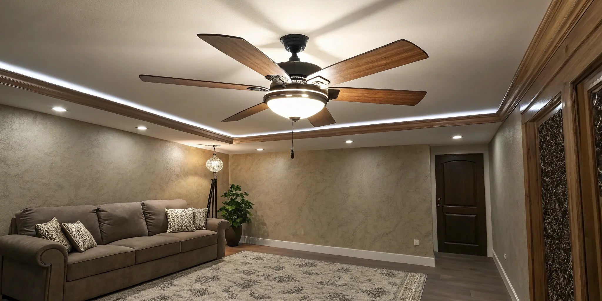 Compact ceiling fan with light for small spaces.