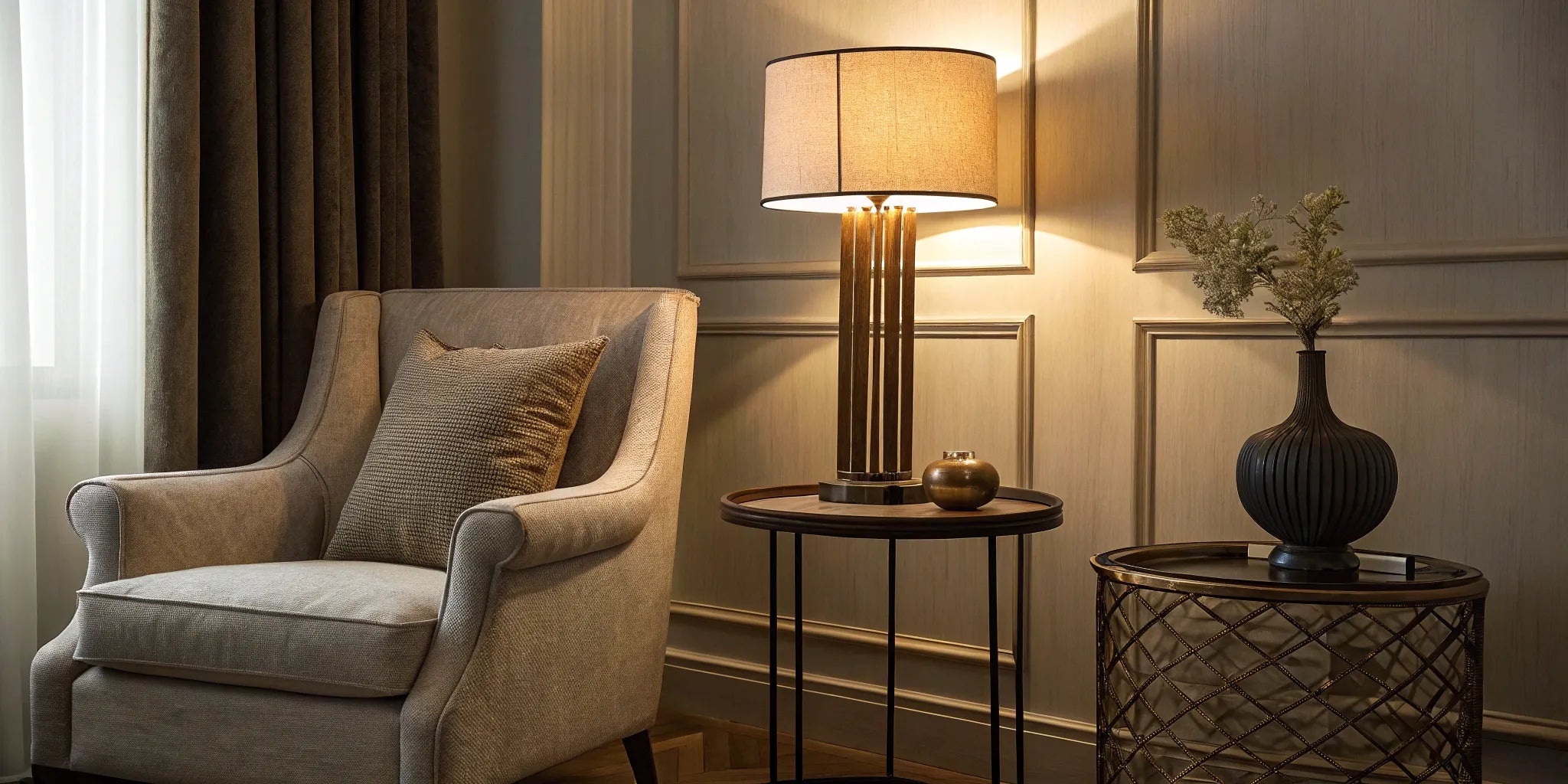 Dimmable table lamp providing soft light.