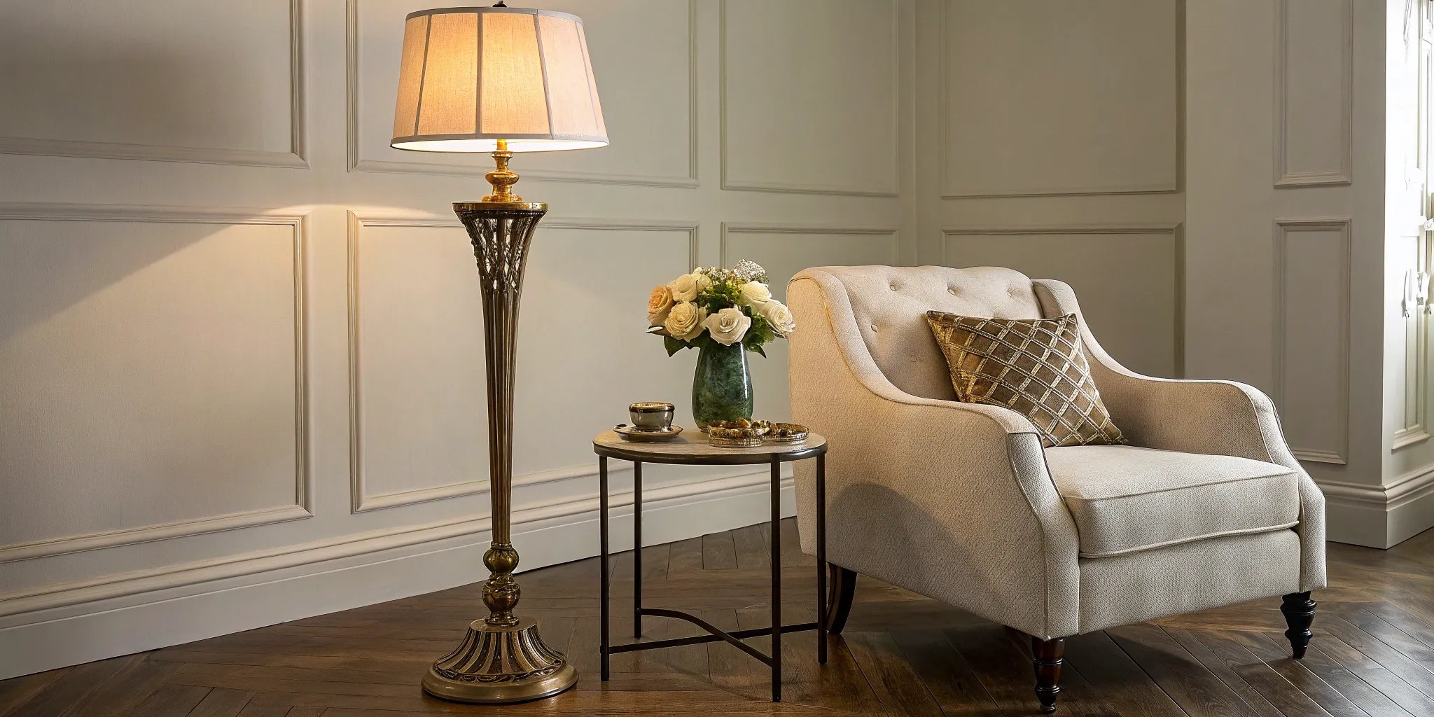 Stylish floor & table lamp set.