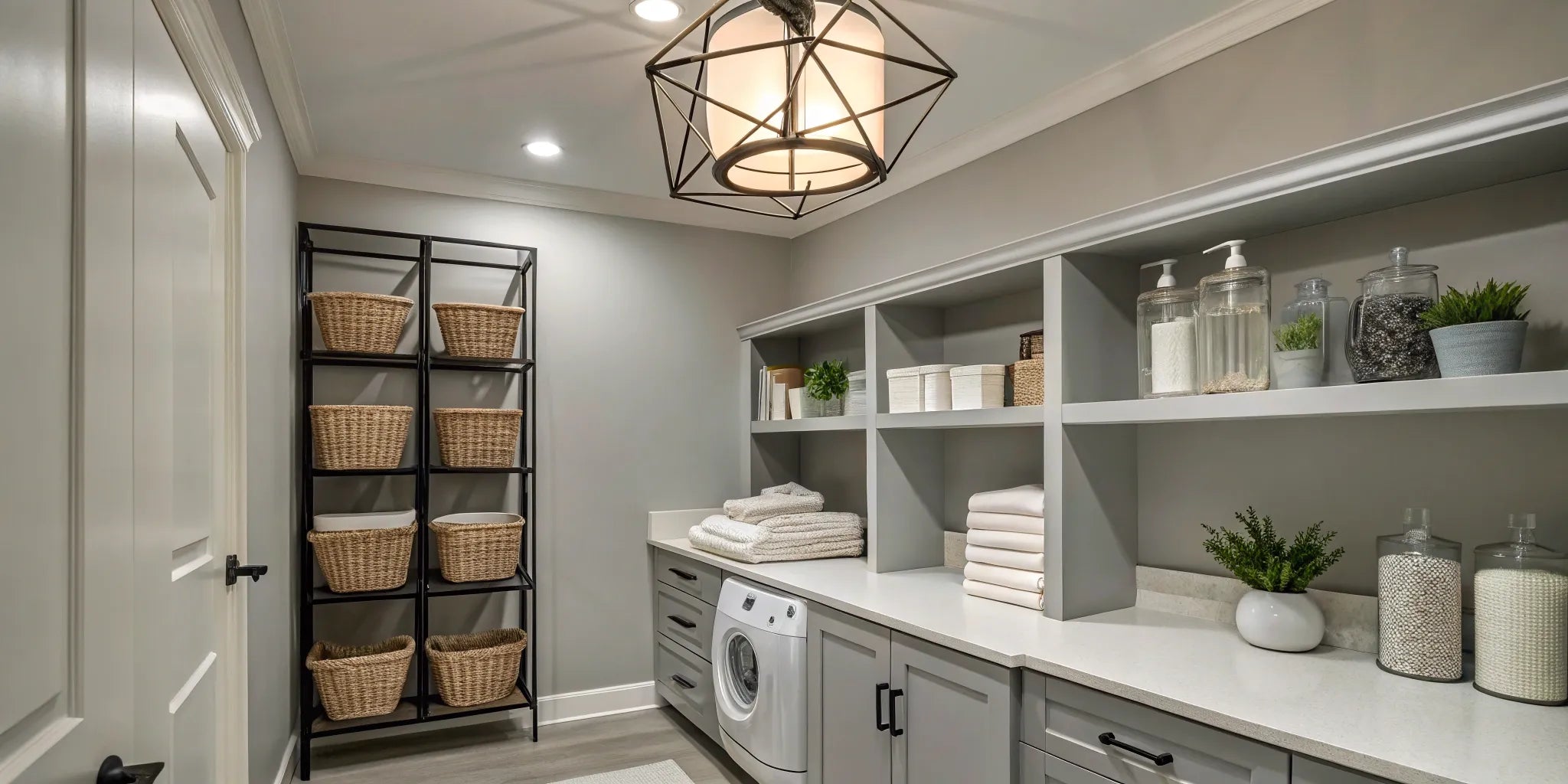 Bright utility room light fixture.