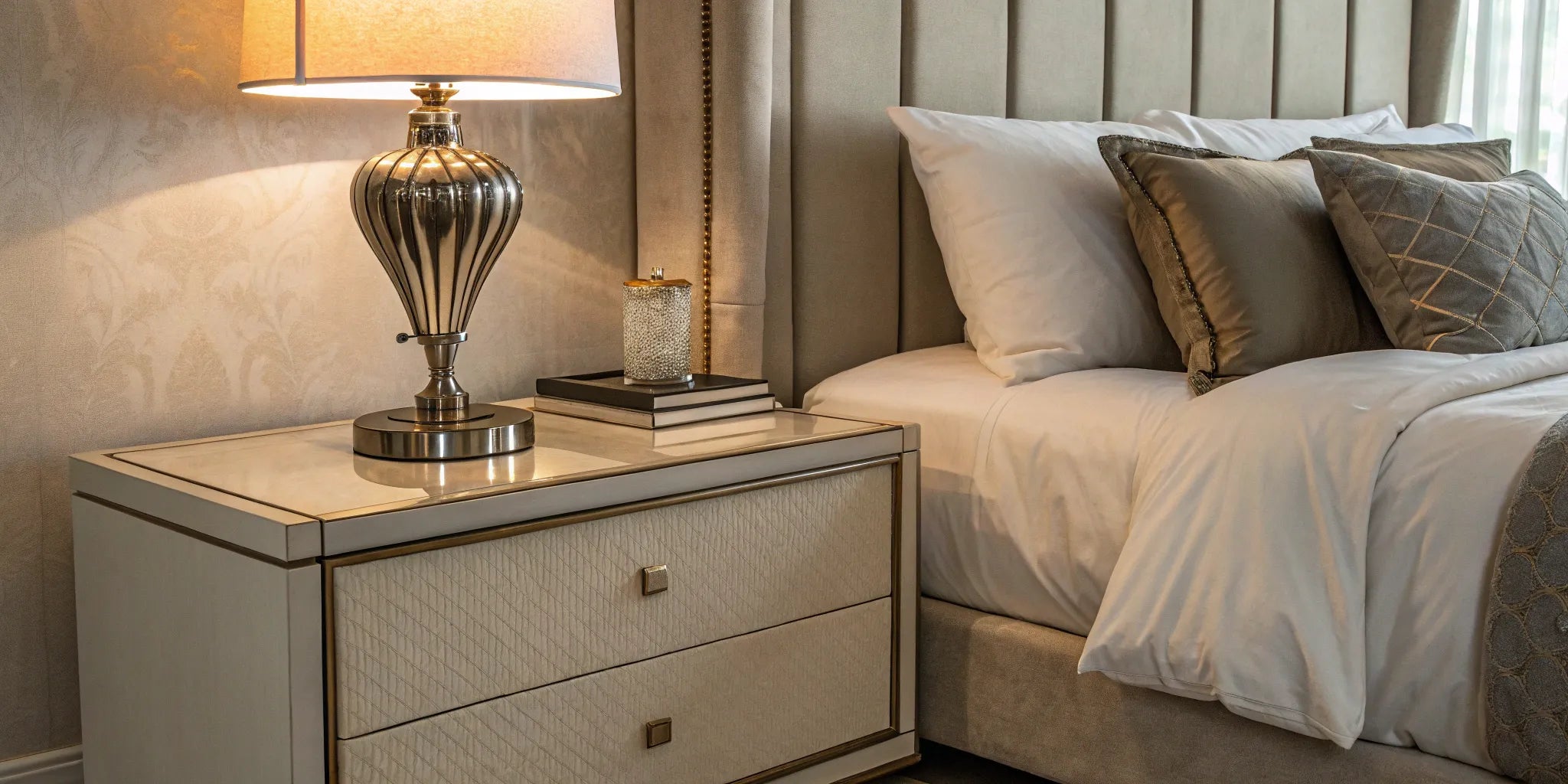 Stylish table lamp on a bedside table.