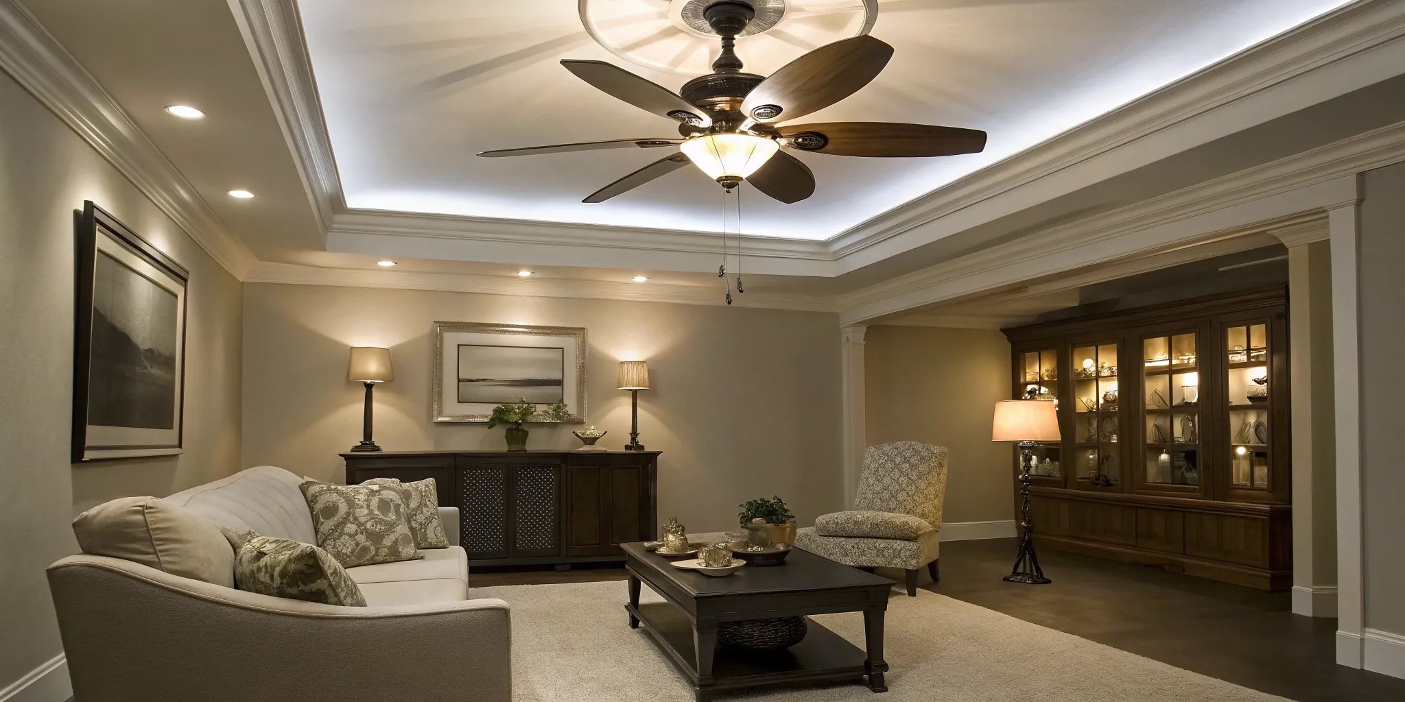 Hugger ceiling fan with light for low ceilings.