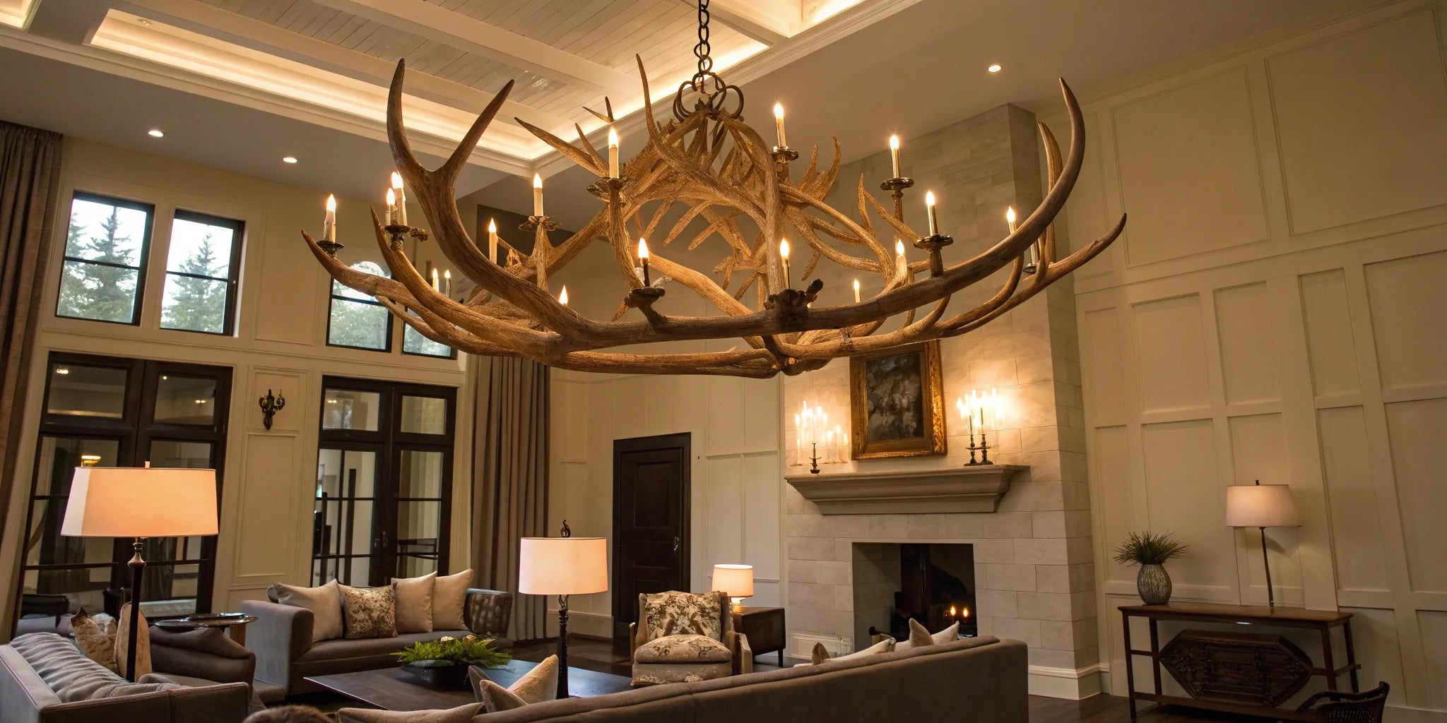 Rustic antler chandelier.