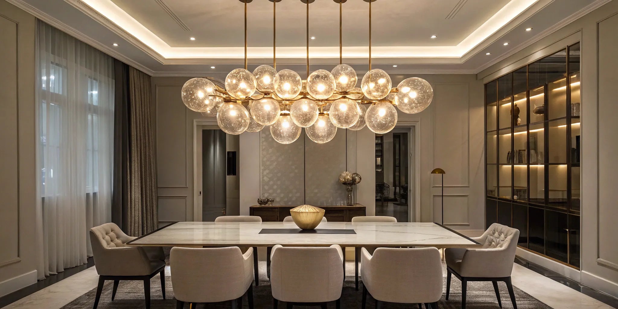 Large multi-light pendant with glass globes.