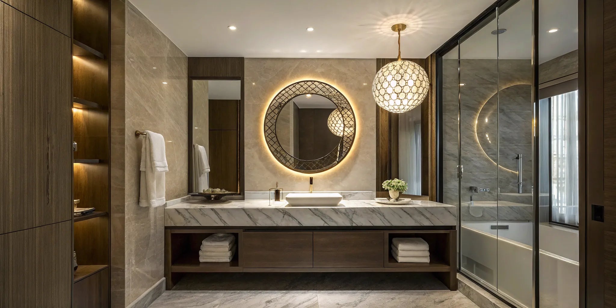Bathroom vanity lighting fixtures above a mirror.