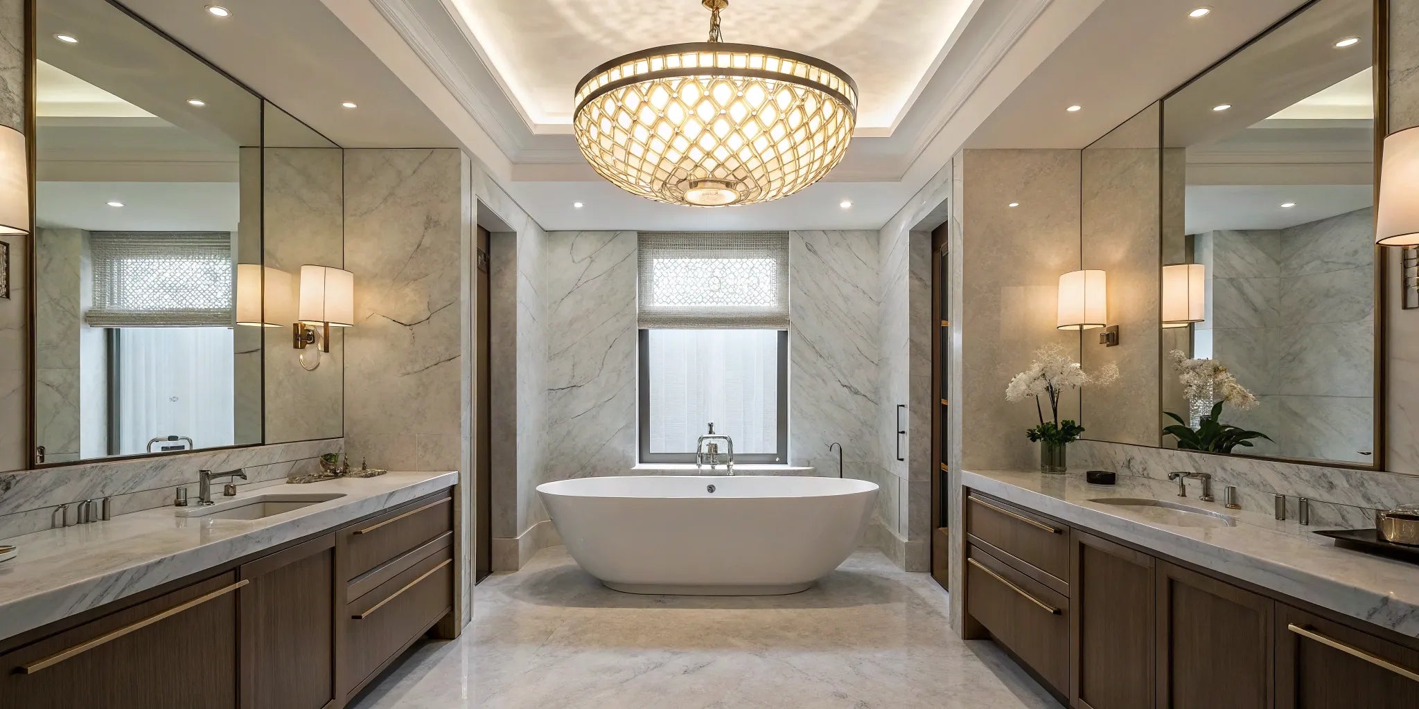 Bright bathroom ceiling light fixture.