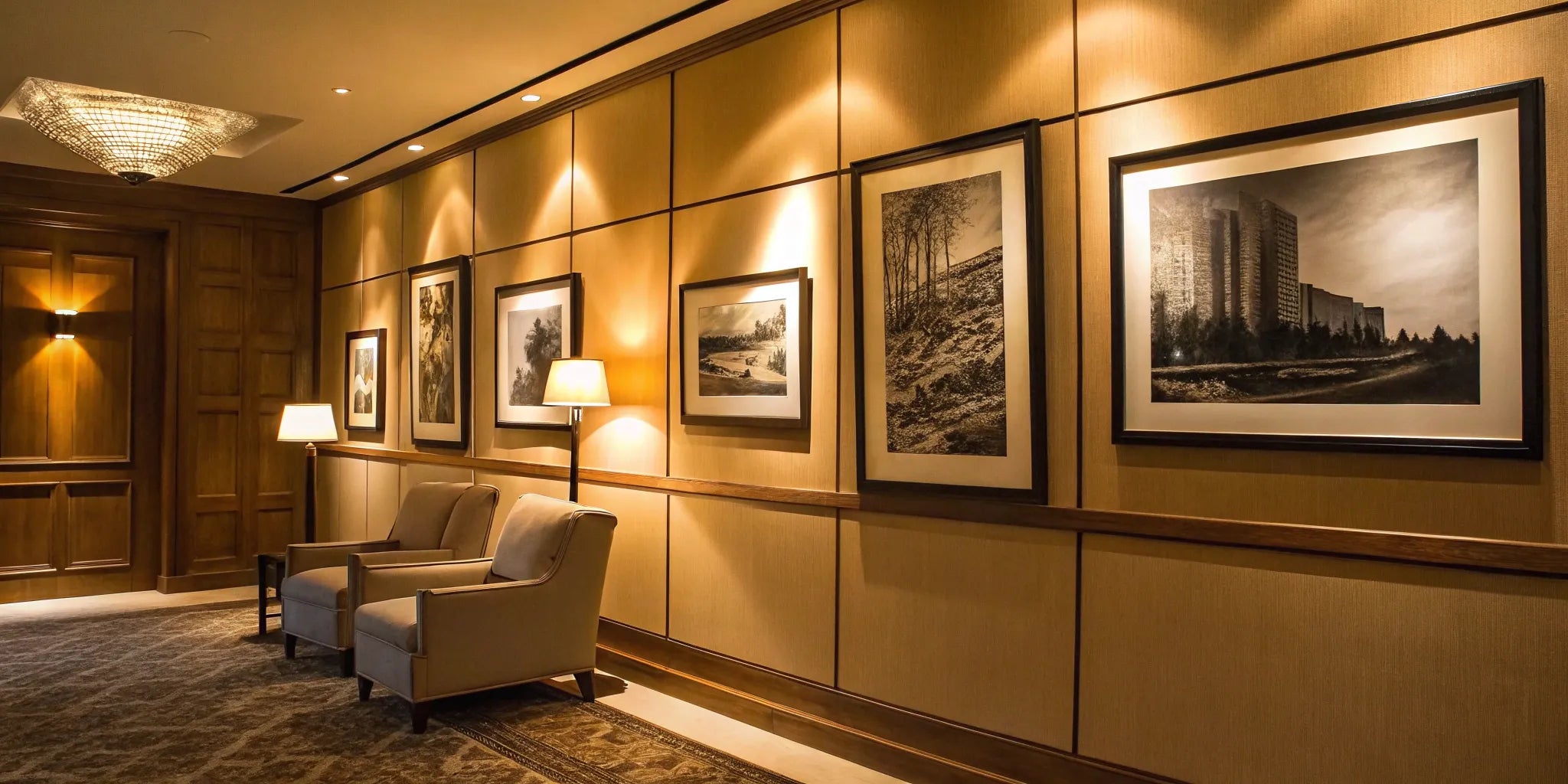 LED picture light illuminating artwork in a frame.