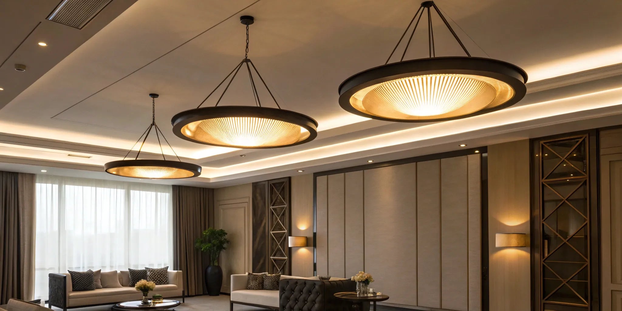 Stylish pendant lights illuminate a contemporary space.