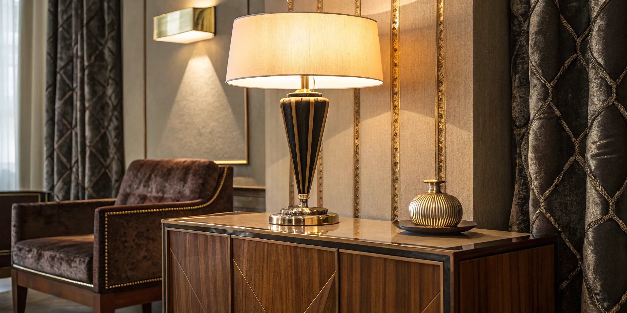 Art Deco table lamp with geometric design.