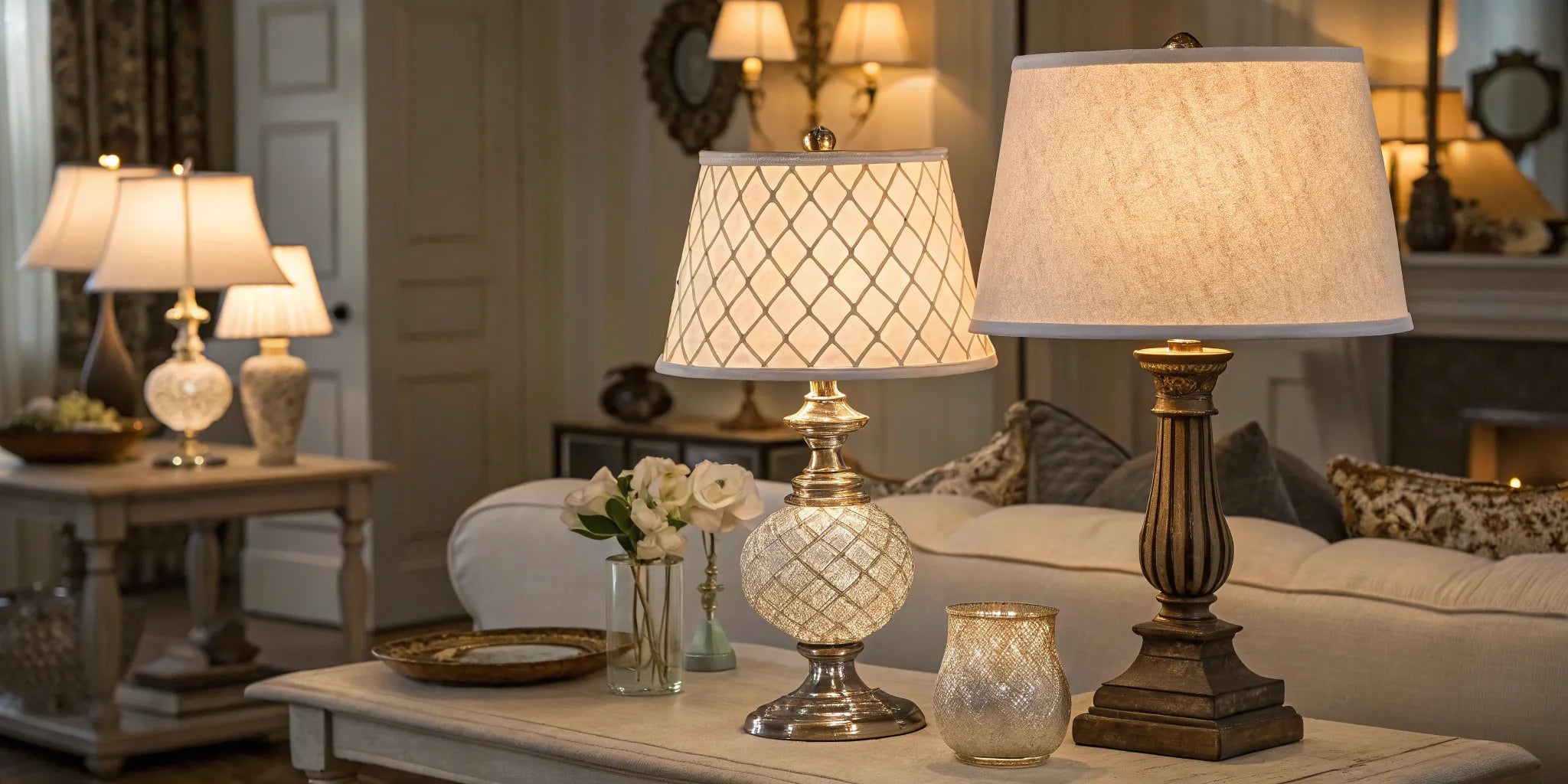 A stylish battery table lamp on a side table in a modern living room.