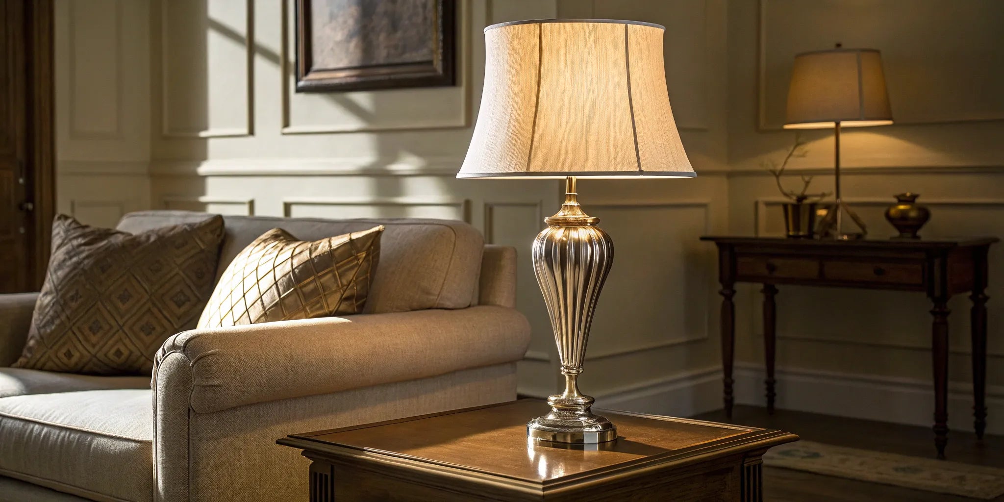 Stylish base table lamp on side table.