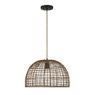 Meridian M70105DR One Light Pendant in Dark Rattan with a Dark Brown Socket