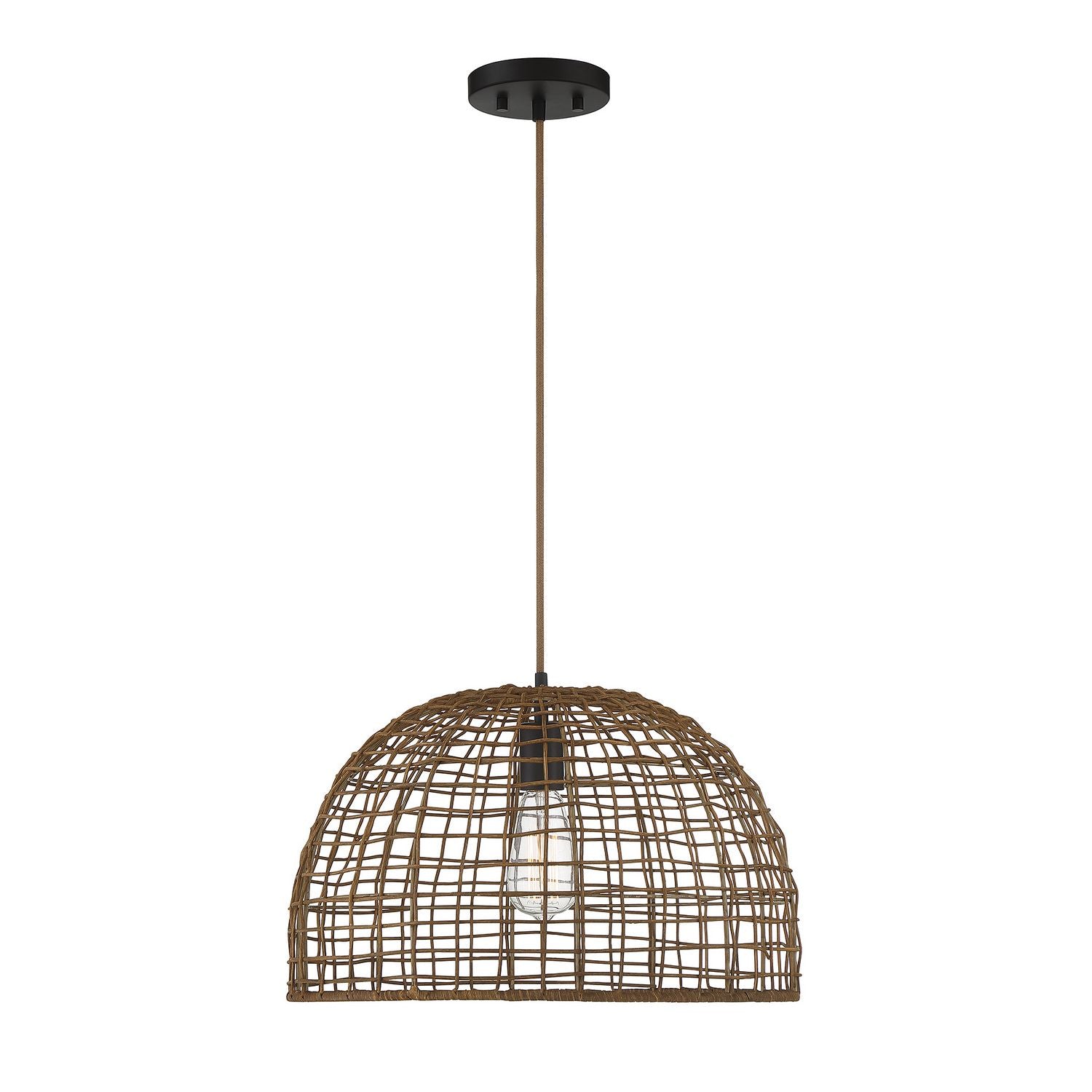 Meridian M70105DR One Light Pendant in Dark Rattan with a Dark Brown Socket