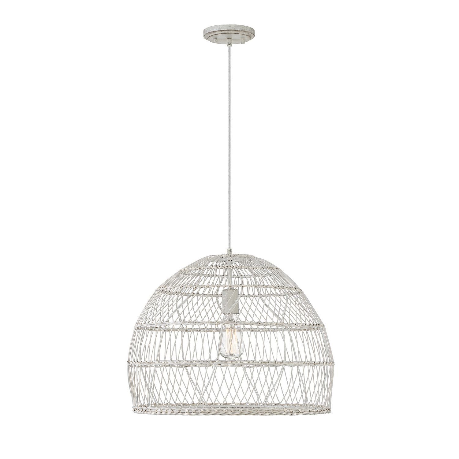 Meridian M70106WR One Light Pendant in White Rattan with a White Socket