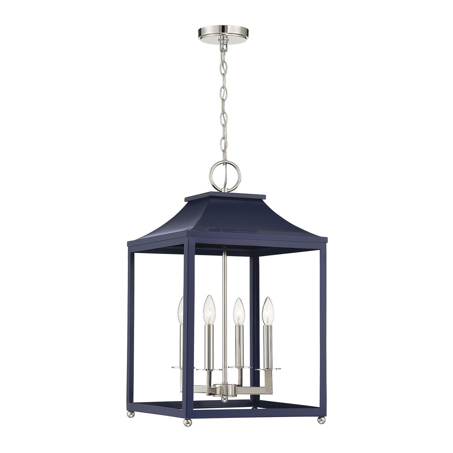 Meridian M30009NBLPN Four Light Pendant in Navy Blue with Polished Nickel