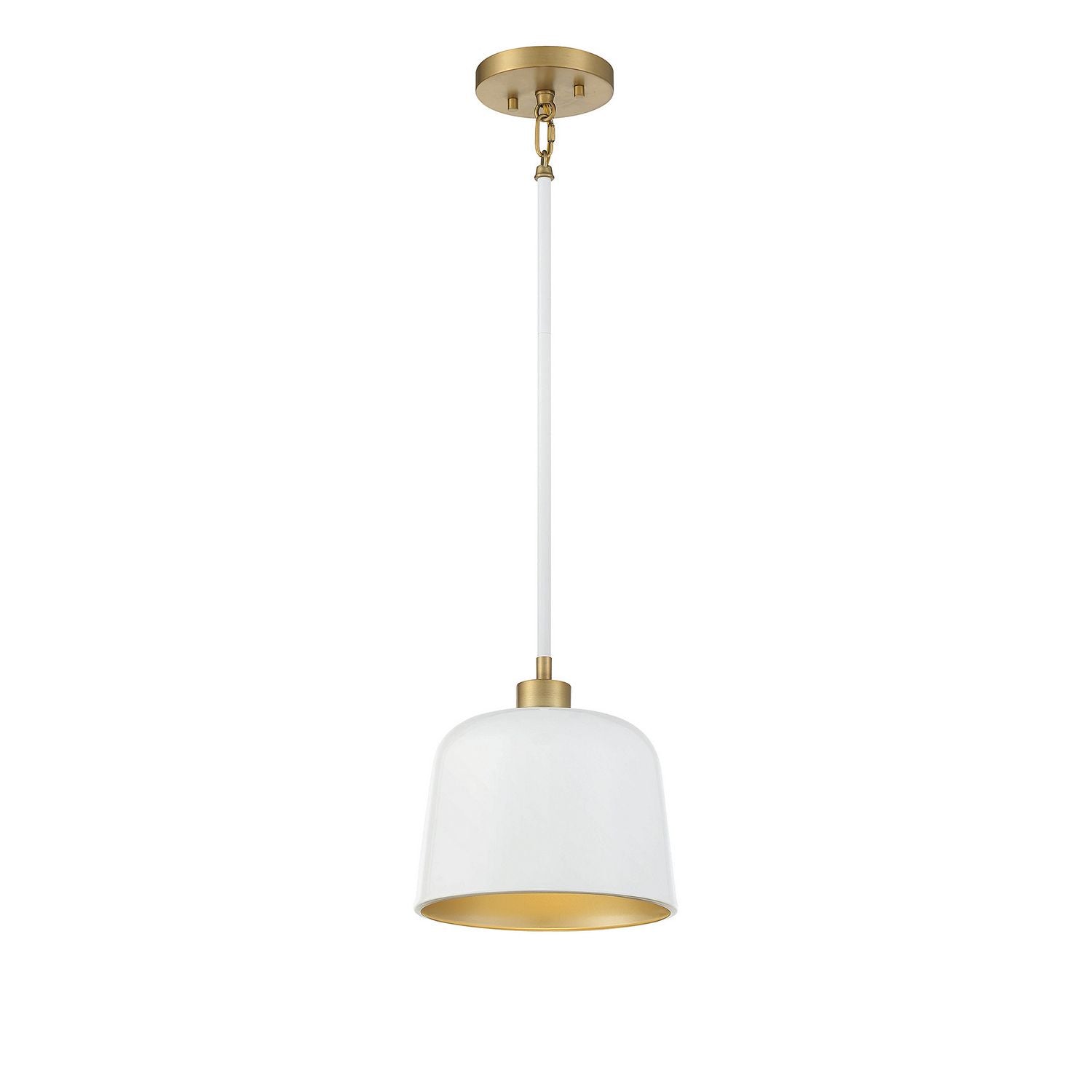 Meridian M70118WHNB One Light Pendant in White with Natural Brass