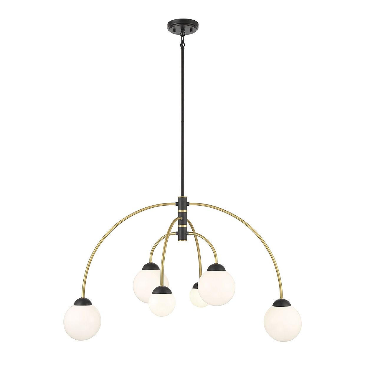 Meridian M100114MBKNB Six Light Chandelier in Matte Black with Natural Brass