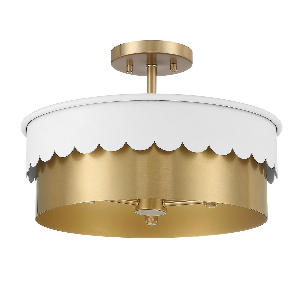 Meridian M60072WHNB Three Light Semi-Flush Mount in White and Natural Brass