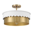 Meridian M60072WHNB Three Light Semi-Flush Mount in White and Natural Brass