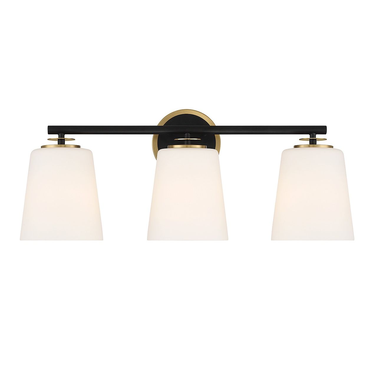 Meridian M80078MBKNB Three Light Bathroom Vanity in Matte Black and Natural Brass