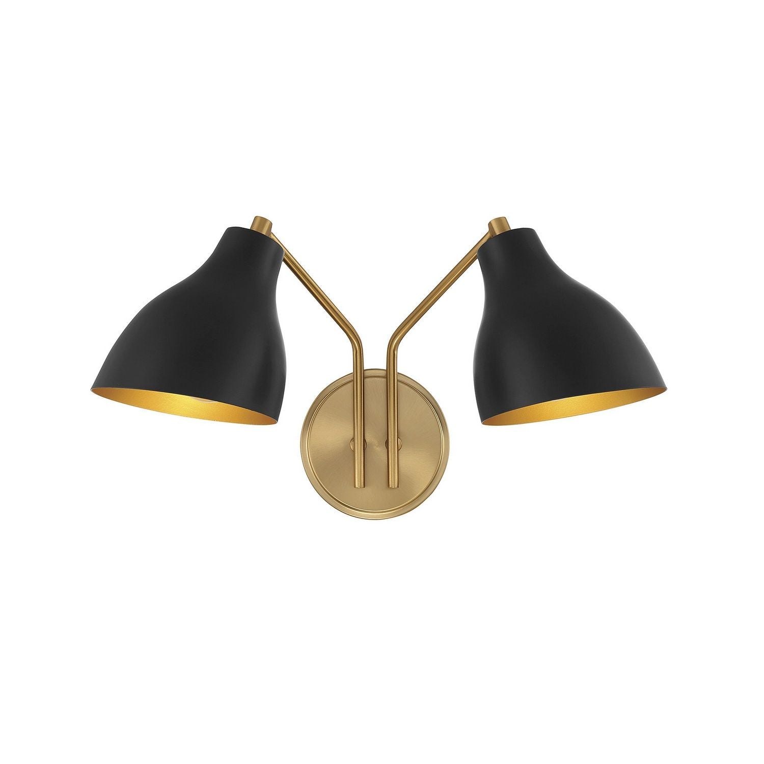 Meridian M90075MBKNB Two Light Wall Sconce in Matte Black with Natural Brass