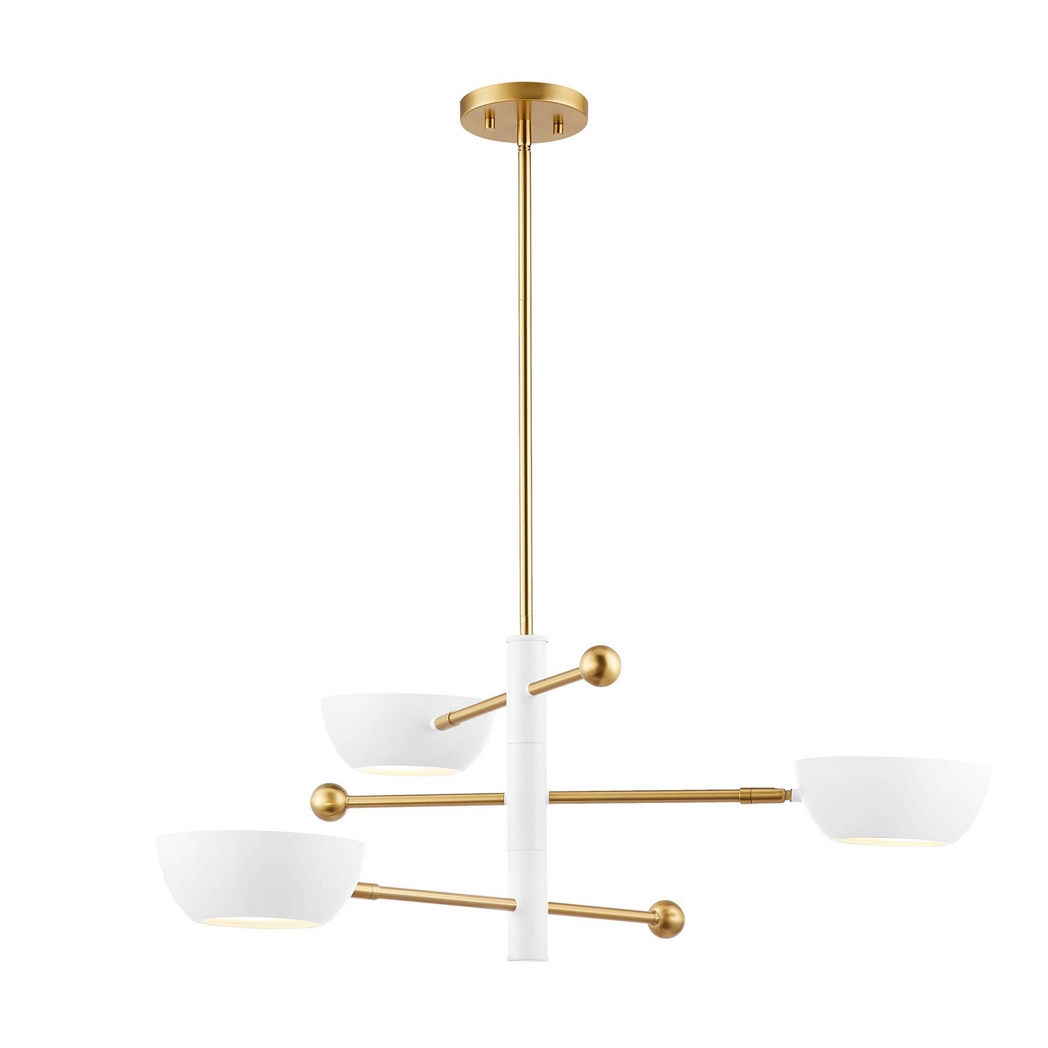 Meridian M100143WHNB Three Light Chandelier in White and Natural Brass