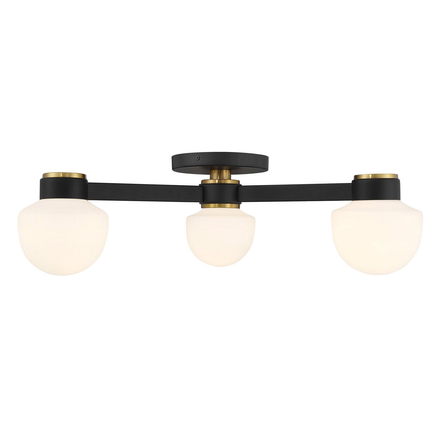 Meridian M60079MBKNB Three Light Semi Flush Mount in Matte Black and Natural Brass