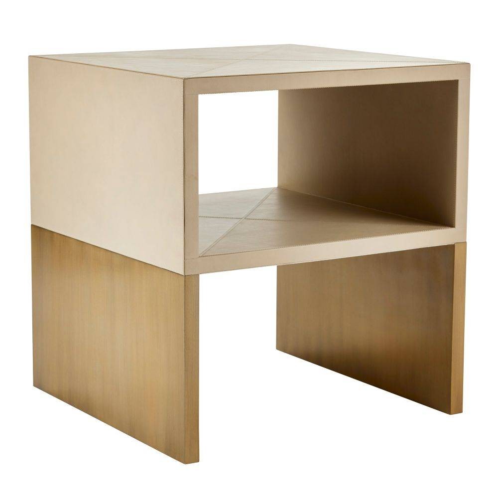 Arteriors - FEI07 - End Table - Talcon - Dove Leather/Antique Brass Clad