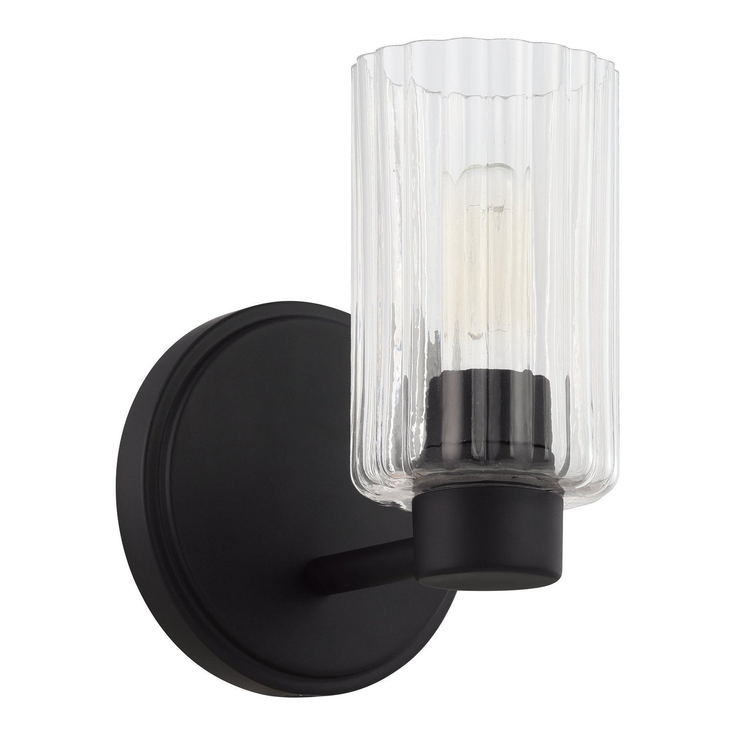 Thesis Lighting 207023A Bedminster Wall Sconce in Matte Black, Clear Ribbed