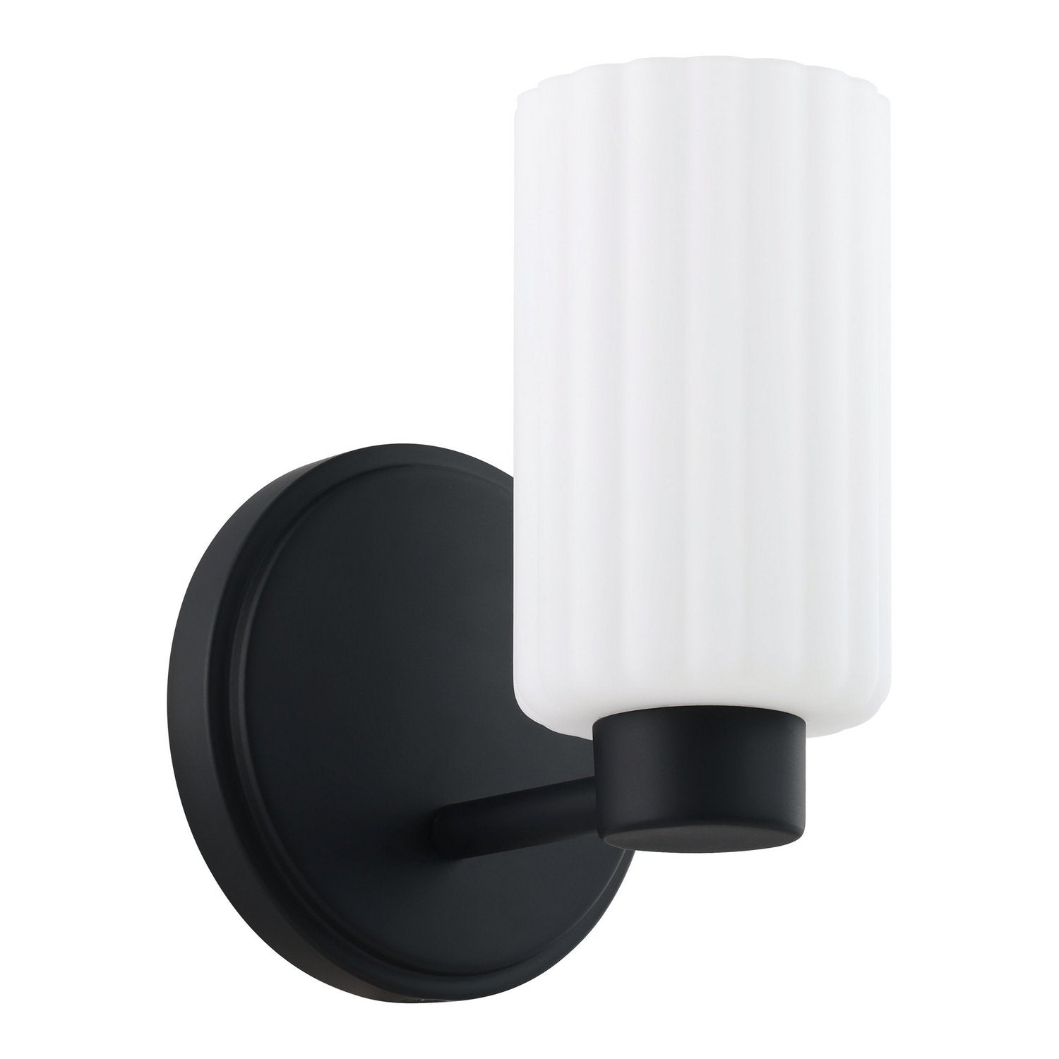 Thesis Lighting 207024A Bedminster Wall Sconce in Matte Black, Opal Ribbed
