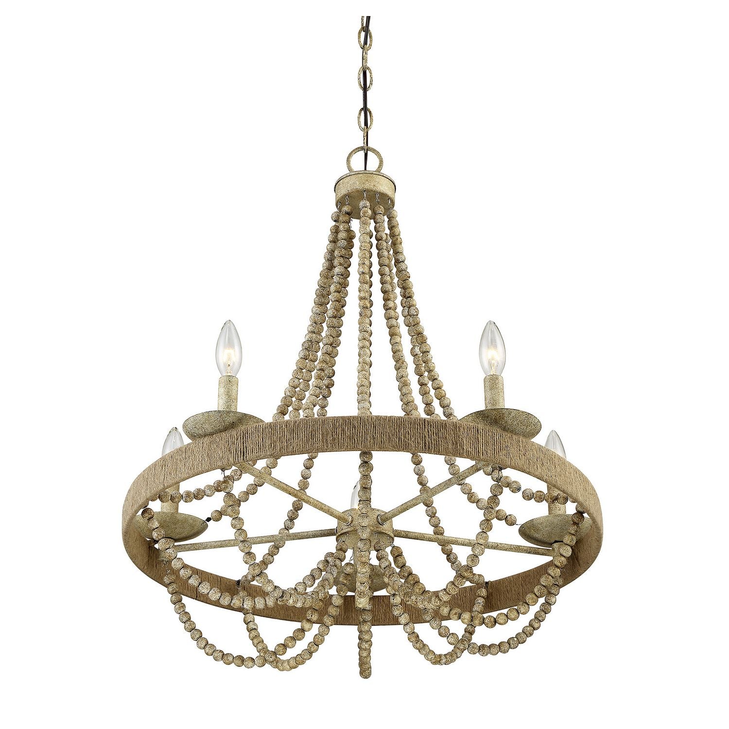 Meridian M10014-97 Five Light Chandelier in Natural Wood with Rope
