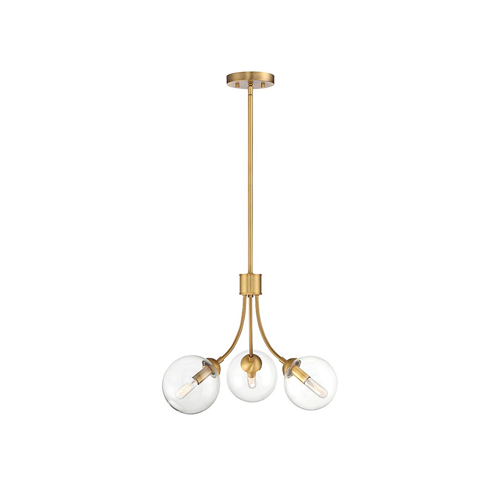 Meridian M10057NB Three Light Chandelier in Natural Brass