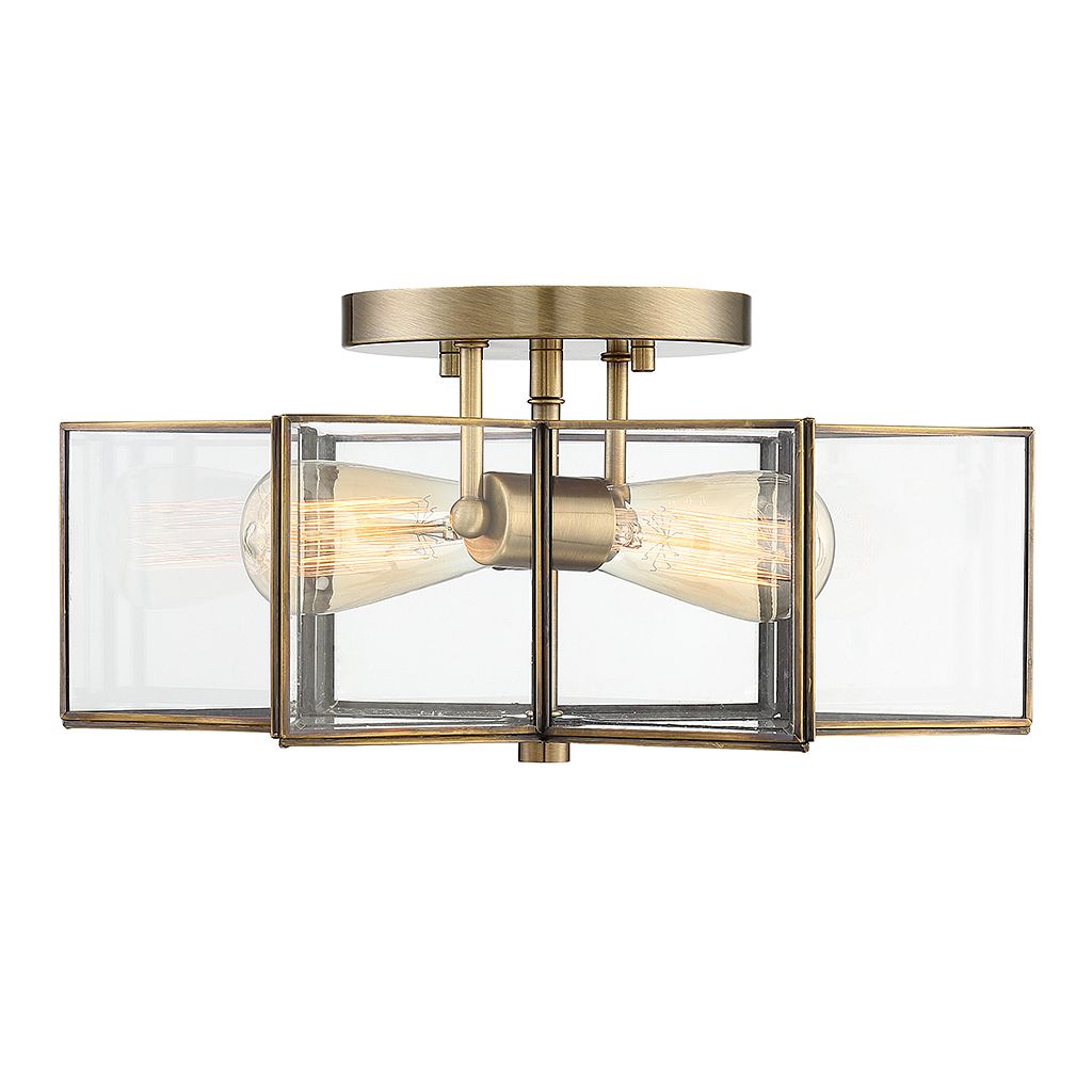 Meridian M60021NB Two Light Semi-Flush Mount in Natural Brass