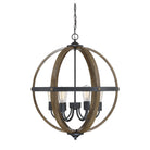Meridian M70034WB Six Light Pendant in Wood with Black