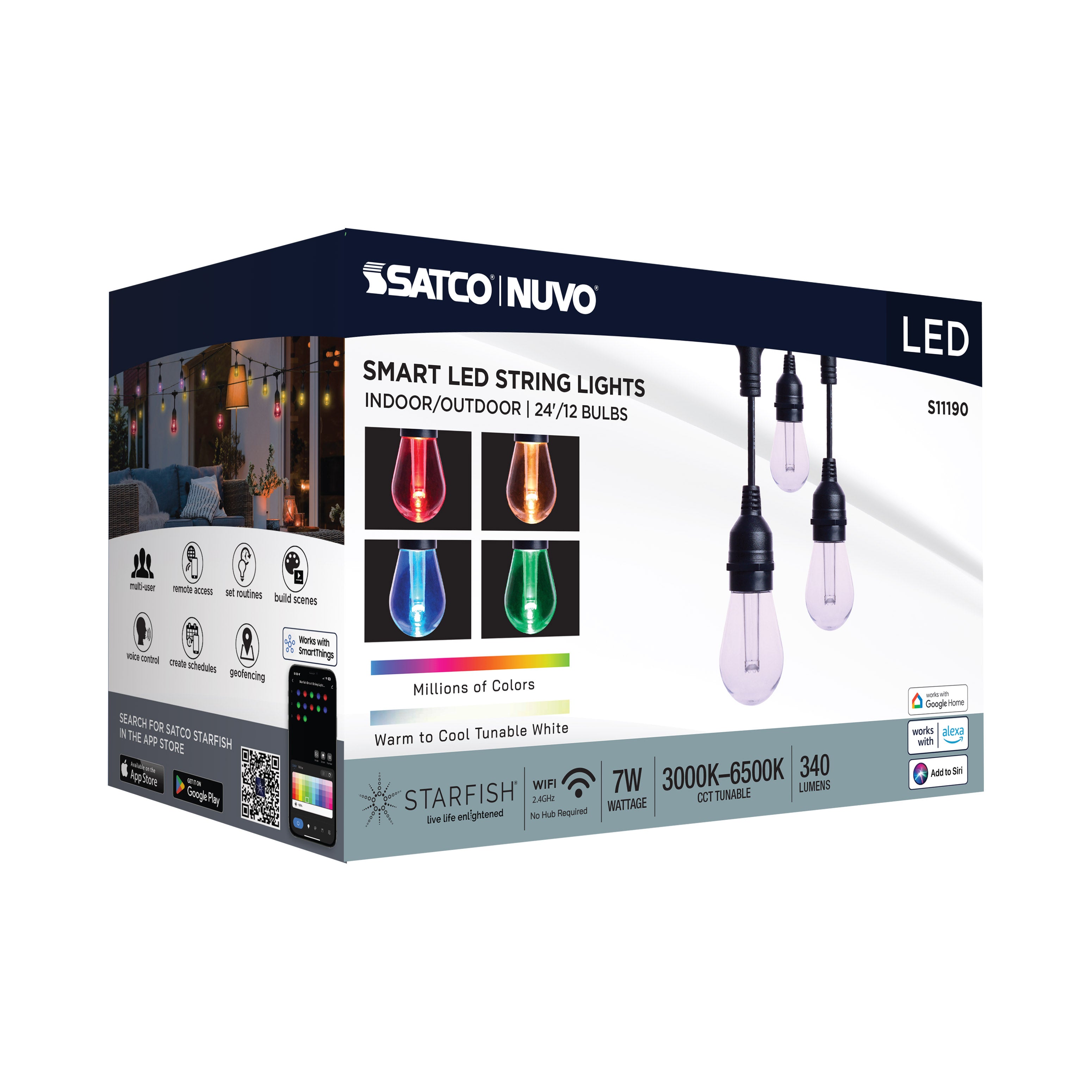 Satco Products S11190 Starfish Smart LED 24ft - 12 Light - Indoor/Outdoor String Lights