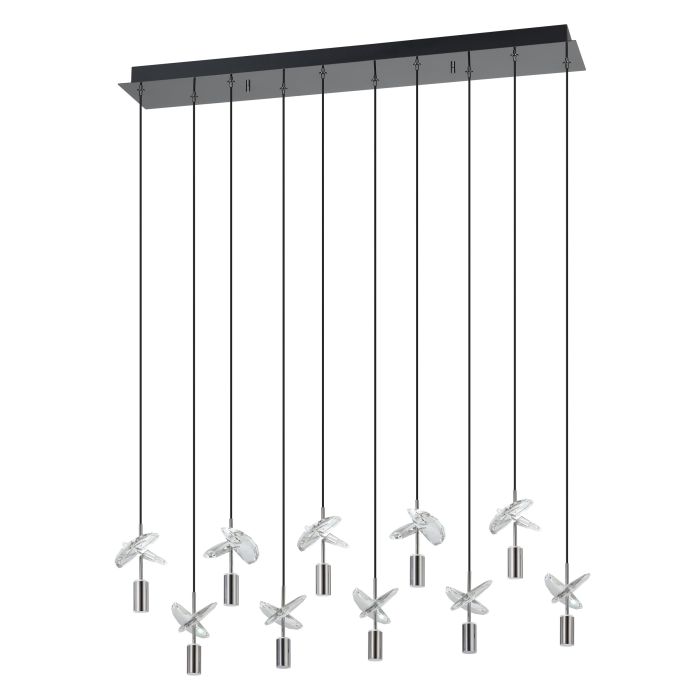 Thesis Lighting 390494A Comareira Crystal Linear Suspension in Black Chrome