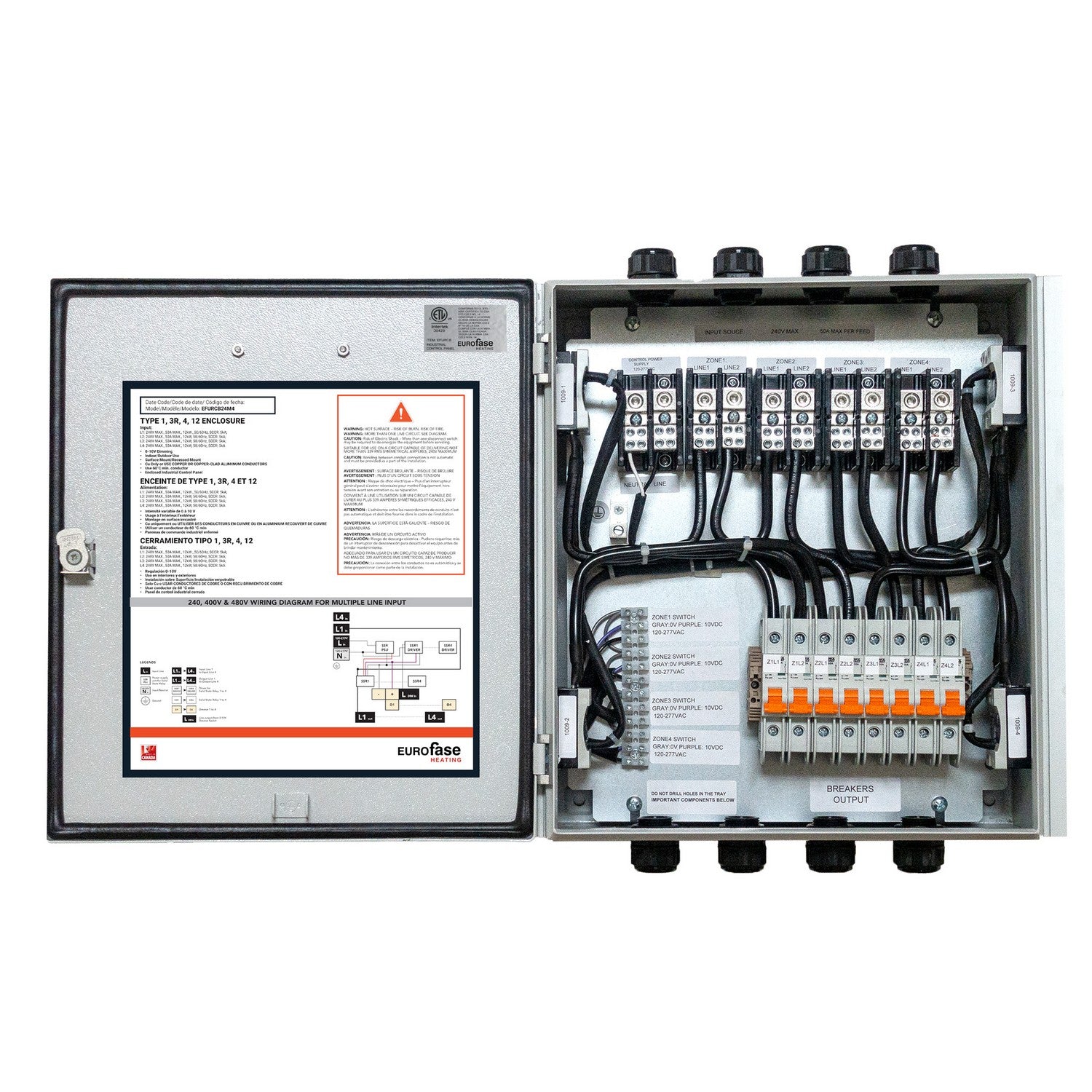 Eurofase Heating - EFURCB24M4 - 120-240V 4 ZONE UNI RELAY MBOX - CONTROLS - Light Gray