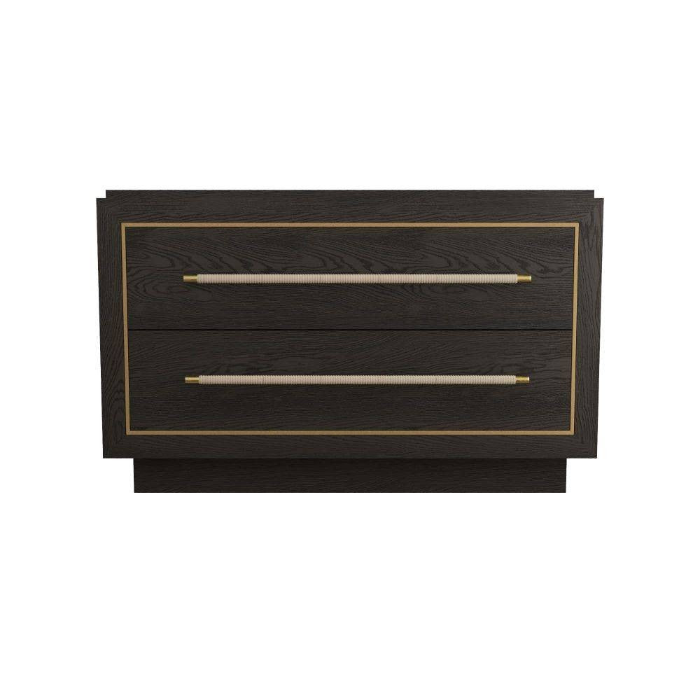 Arteriors - 6939 - Side Table - Puckett - Ebony Oak/Dove Leather/Antique Brass
