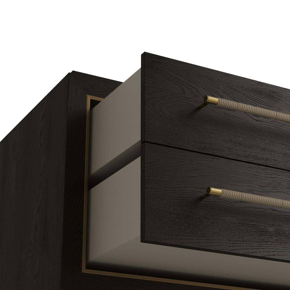 Arteriors - 6939 - Side Table - Puckett - Ebony Oak/Dove Leather/Antique Brass