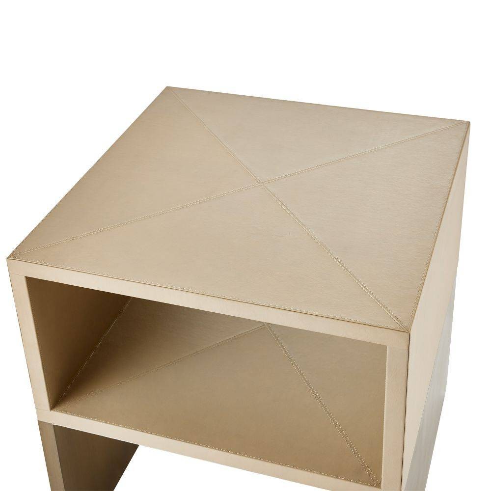 Arteriors - FEI07 - End Table - Talcon - Dove Leather/Antique Brass Clad