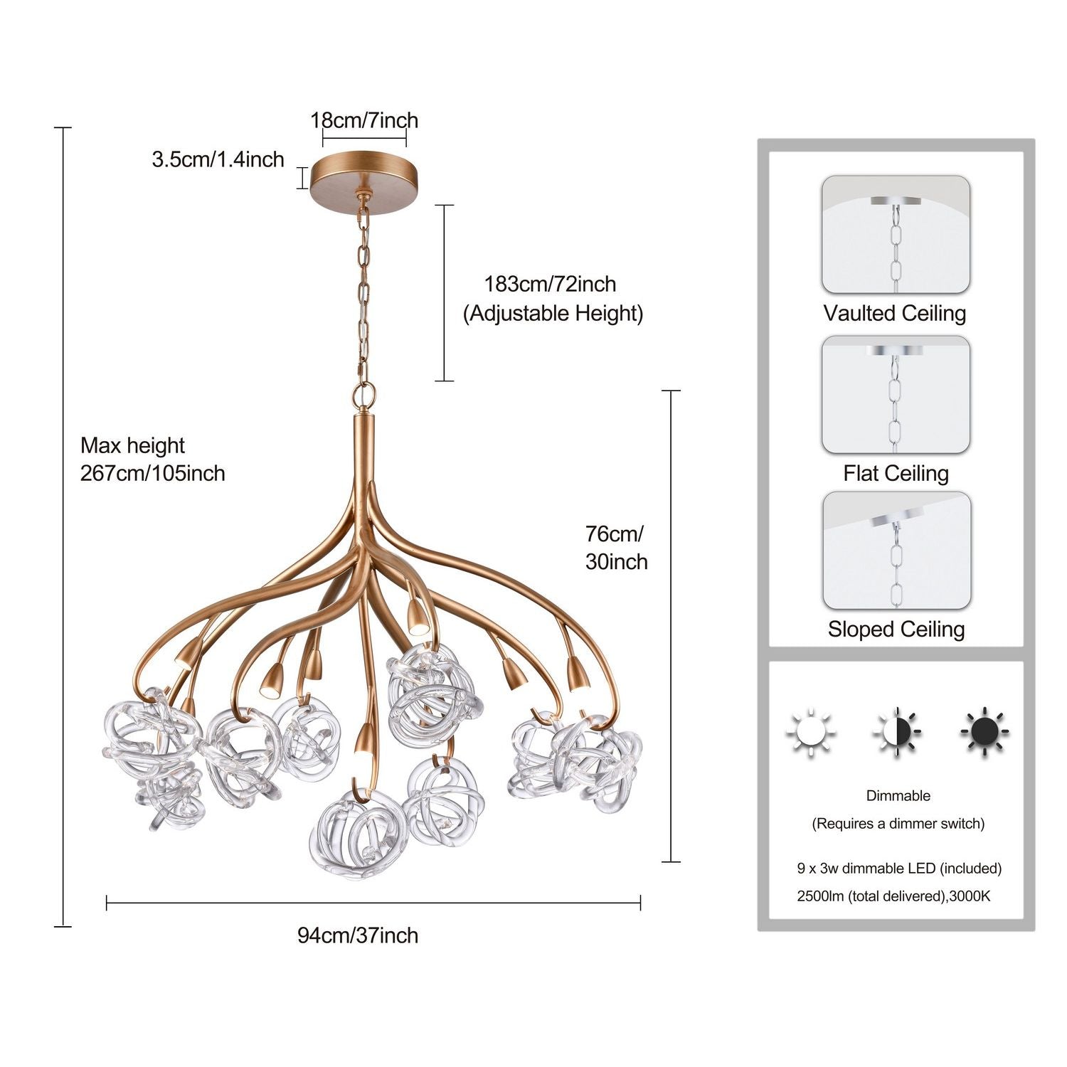 Arabela Lighting - 85182-9 - LED Chandelier - Freeform - Antique Gold Leaf