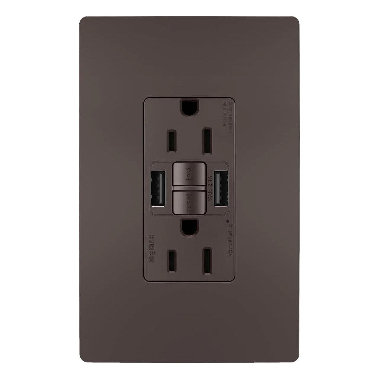 Legrand Radiant - radiant® 15A Tamper Resistant Self Test GFCI USB Type AA Outlet - 1597TRUSBAA - Canada Light Shop
