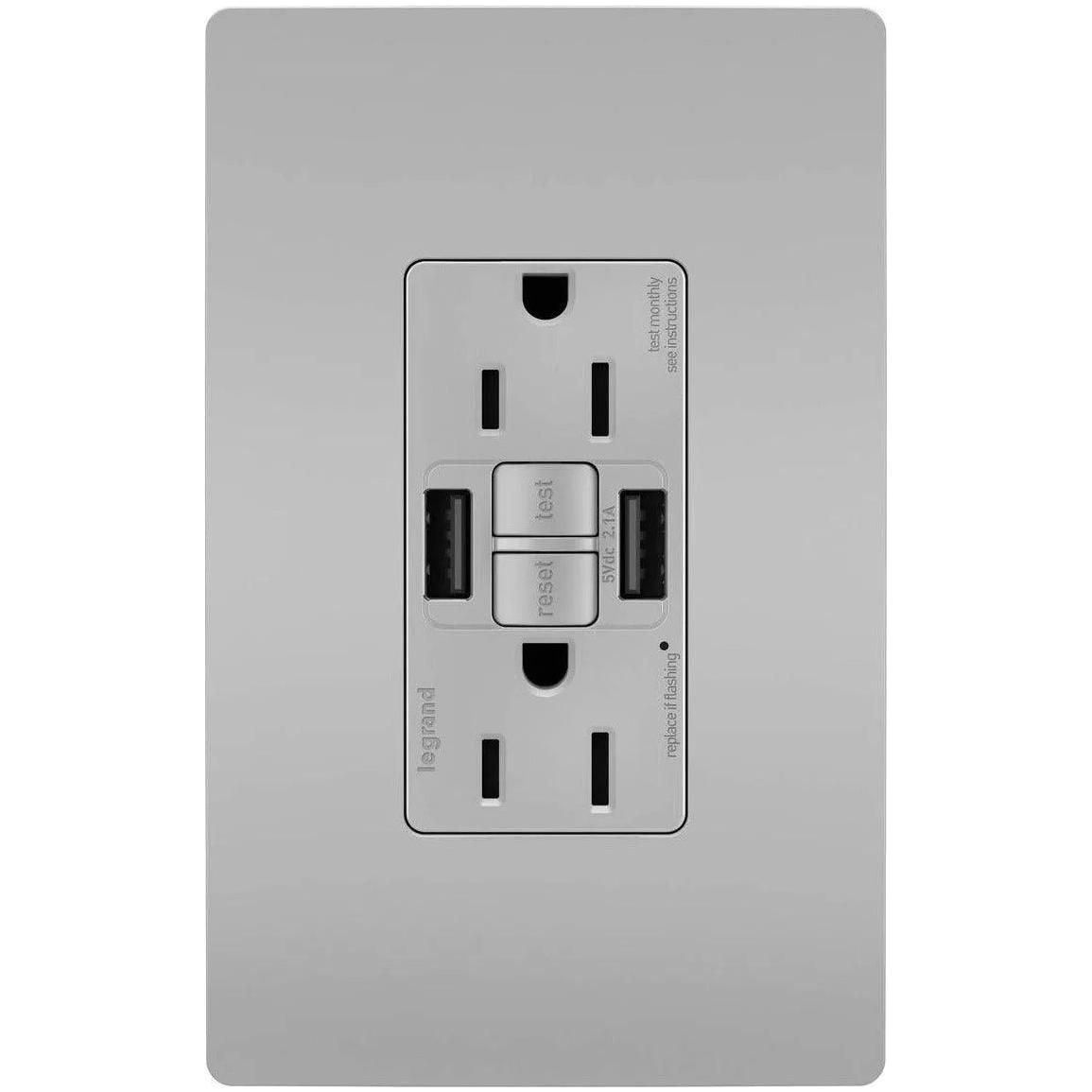 Legrand Radiant - radiant® 15A Tamper Resistant Self Test GFCI USB Type AA Outlet - 1597TRUSBAAGC4 - Canada Light Shop