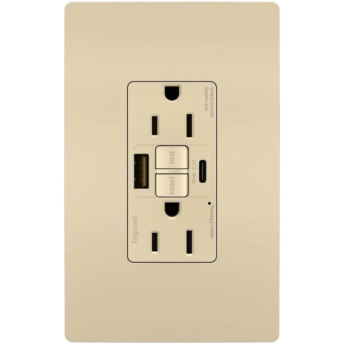 Legrand Radiant - radiant® 15A Tamper Resistant Self Test GFCI USB Type AC Outlet - 1597TRUSBACI - Canada Light Shop
