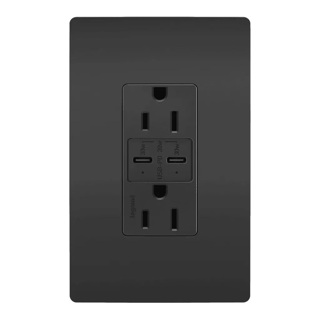 Legrand Radiant - radiant® 15A Tamper Resistant Ultra Fast PLUS Power Delivery USB Type C/C Outlet - R26USBPDBK - Canada Light Shop